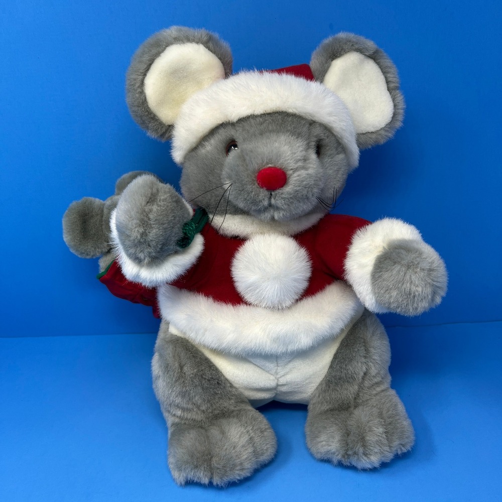 Plush‎ Creations Santa Mouse 14 Inch Grey Red Vtg 1997 Christmas Stuffed Animal